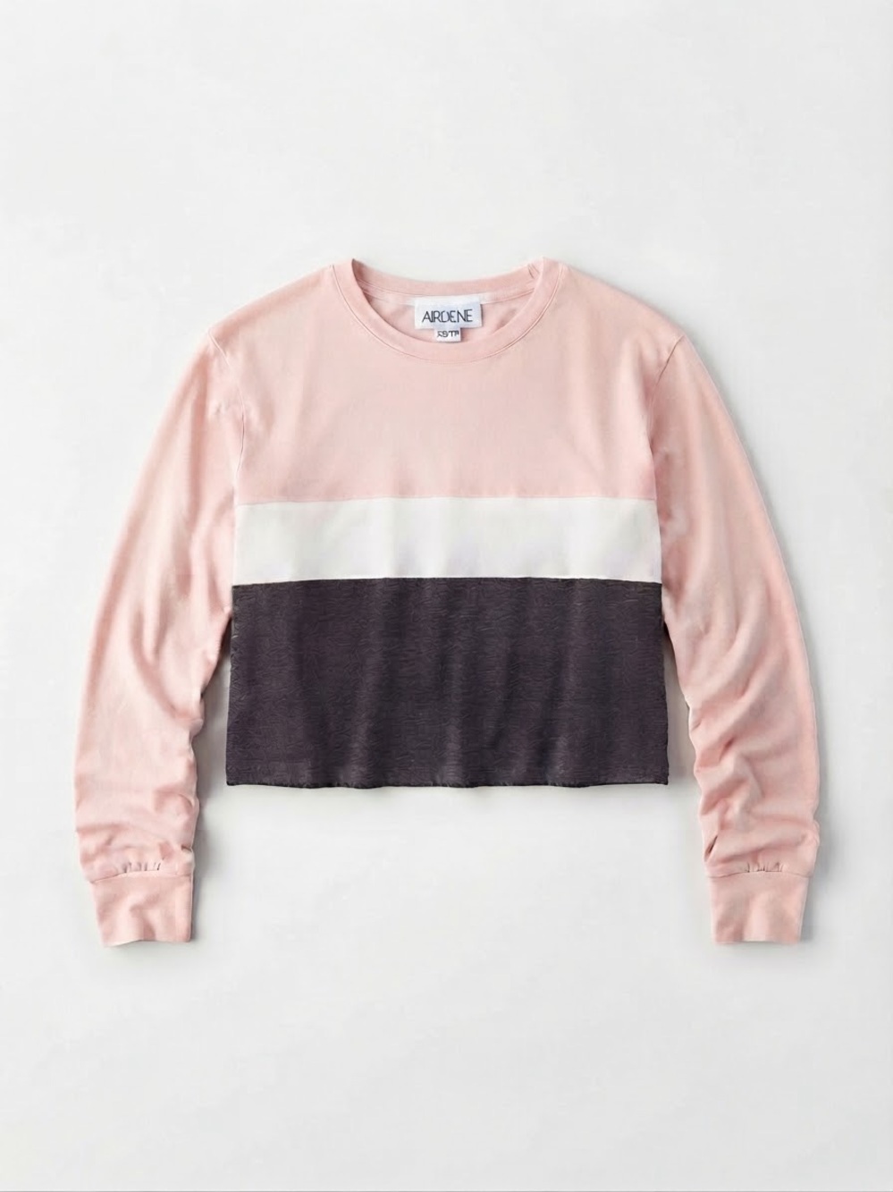 Aeropostale Pink White and Charcoal Colorblock Long Sleeve Crop Top